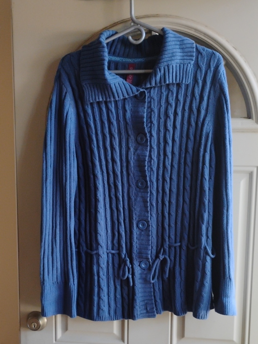 Gitano Navy Blue Cable Knit Button-Front Cardigan